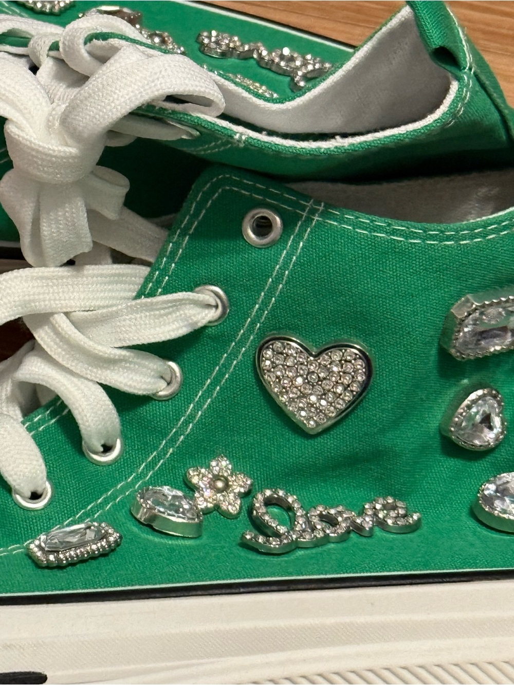 Green Platform Crystal-Embellished High Top Sneakers - Picture 4 of 4
